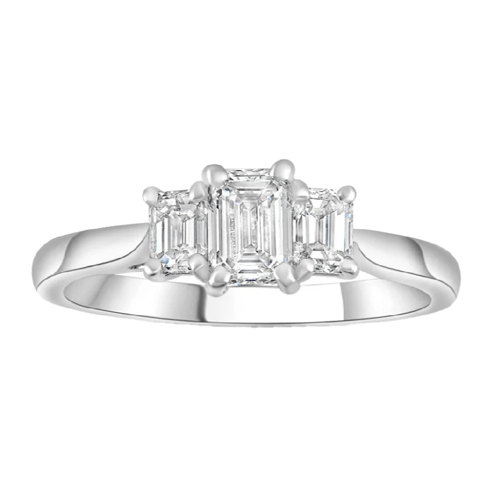 Platinum 2.00ct Emerald Cut Laboratory Grown Diamond Three Stone Engagement Ring