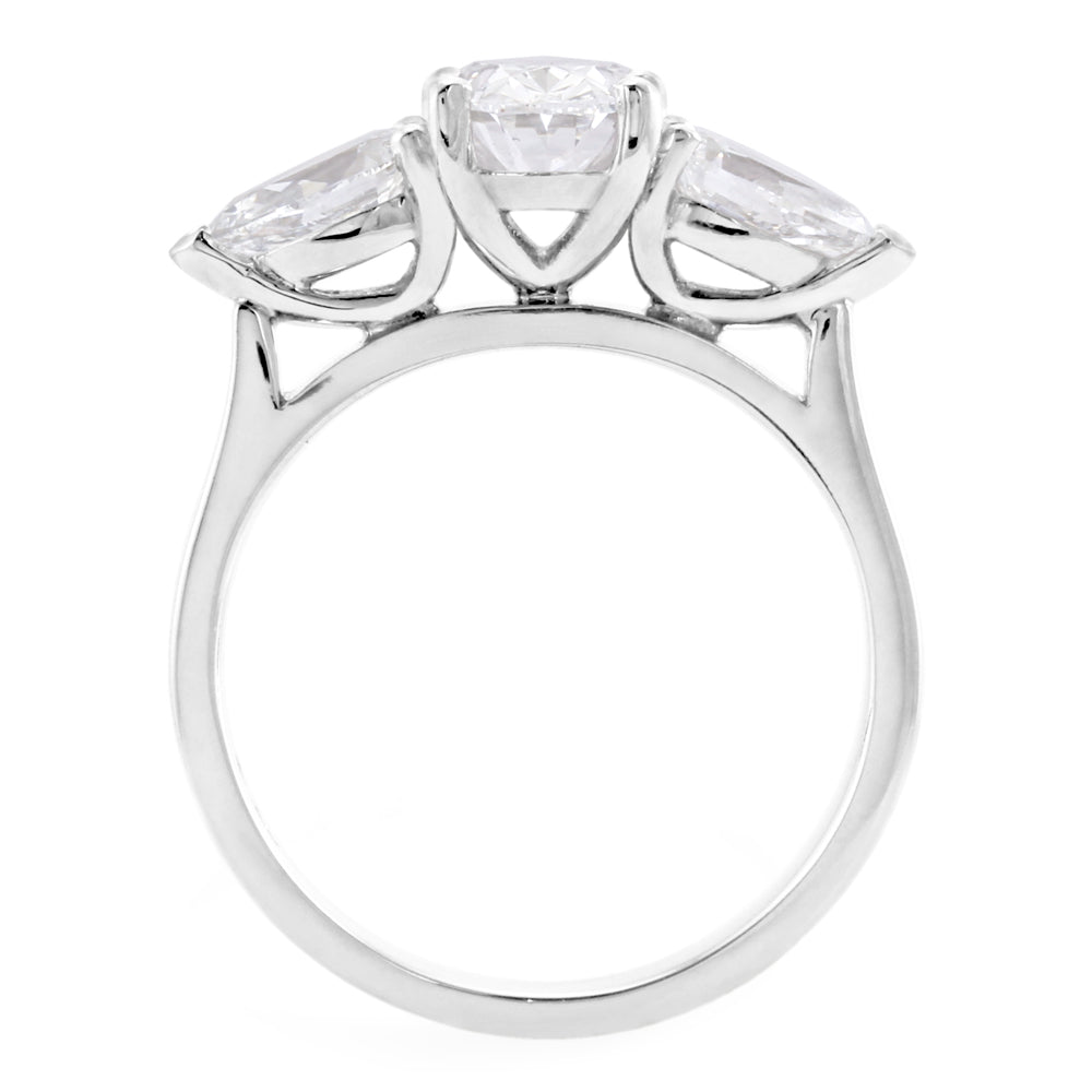 Platinum 2.25ct Oval And Pear Cut Laboratory Grown Diamond Three Stone Engagement Ring