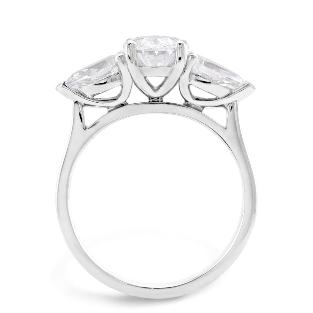 Platinum 2.25ct Oval And Pear Cut Laboratory Grown Diamond Three Stone Engagement Ring