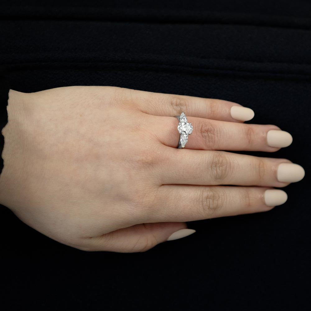 Platinum 2.25ct Oval And Pear Cut Laboratory Grown Diamond Three Stone Engagement Ring