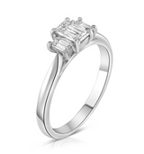 Platinum 2.00ct Emerald Cut Laboratory Grown Diamond Three Stone Engagement Ring
