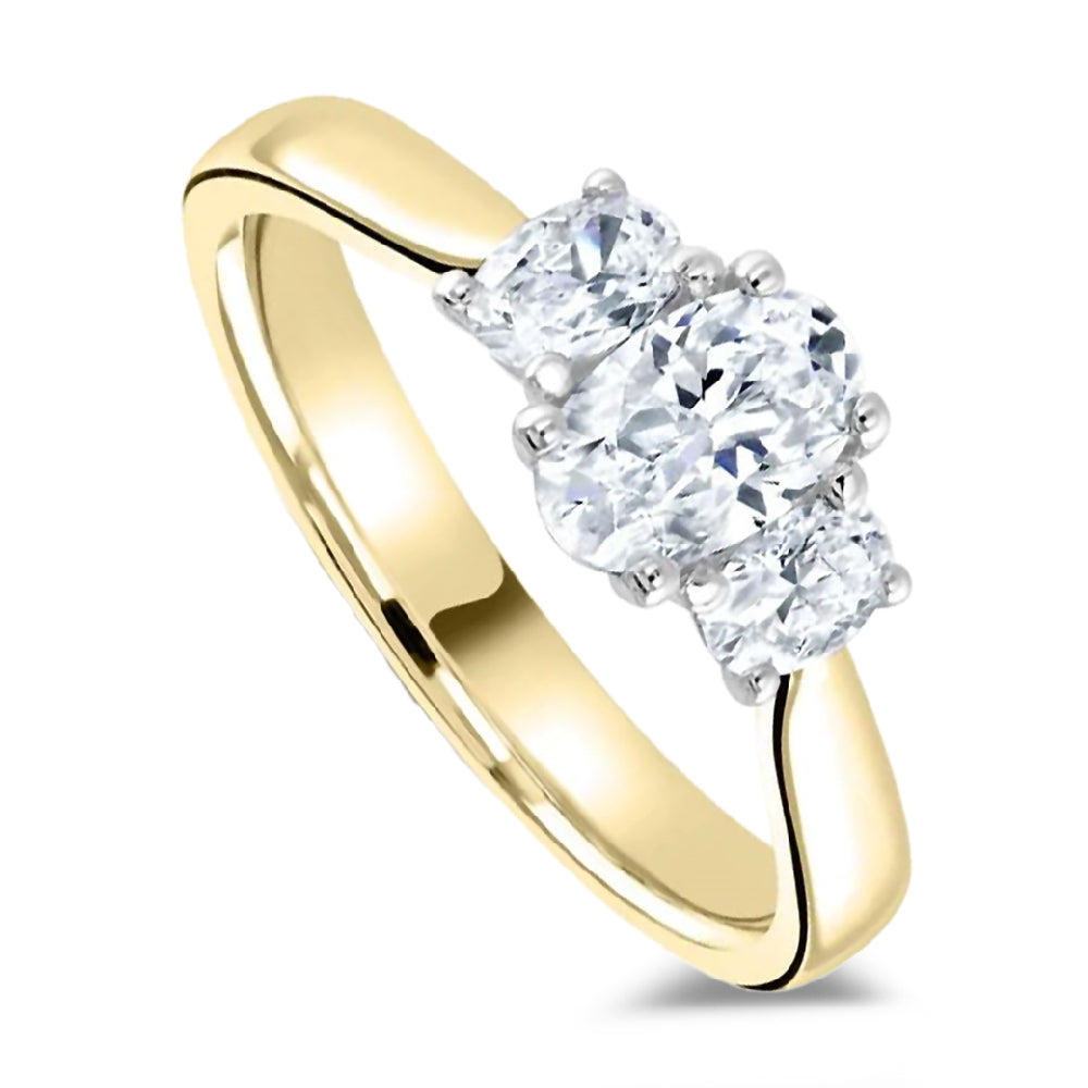 9ct Yellow Gold 2.00ct Oval Cut Laboratory Grown Diamond Three Stone Engagement Ring