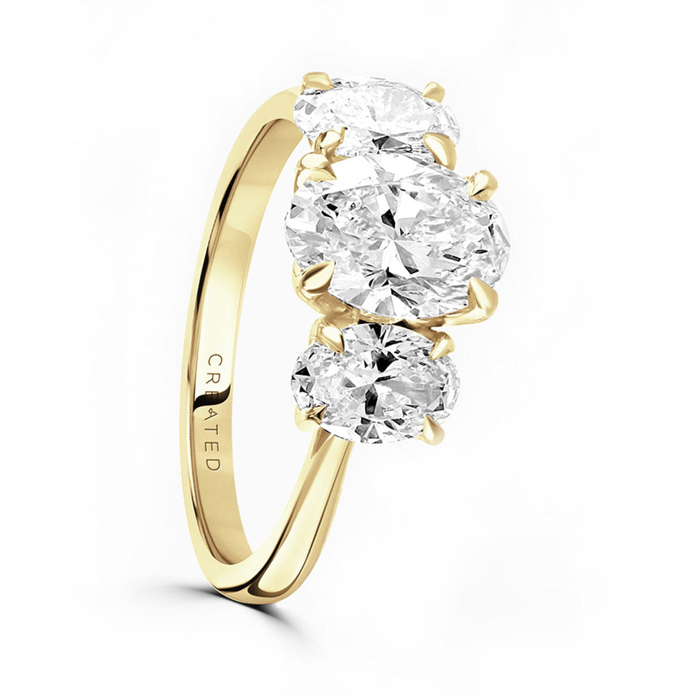 18ct Yellow Gold 1.95ct Oval Cut Laboratory Grown Diamond Three Stone Engagement Ring