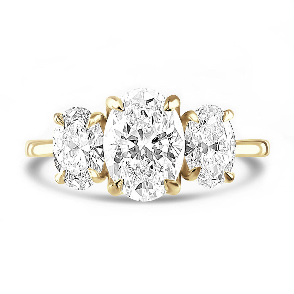 18ct Yellow Gold 1.95ct Oval Cut Laboratory Grown Diamond Three Stone Engagement Ring