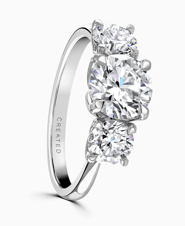 Platinum 1.81ct Round Brilliant Cut Laboratory Grown Diamond Three Stone Engagement Ring