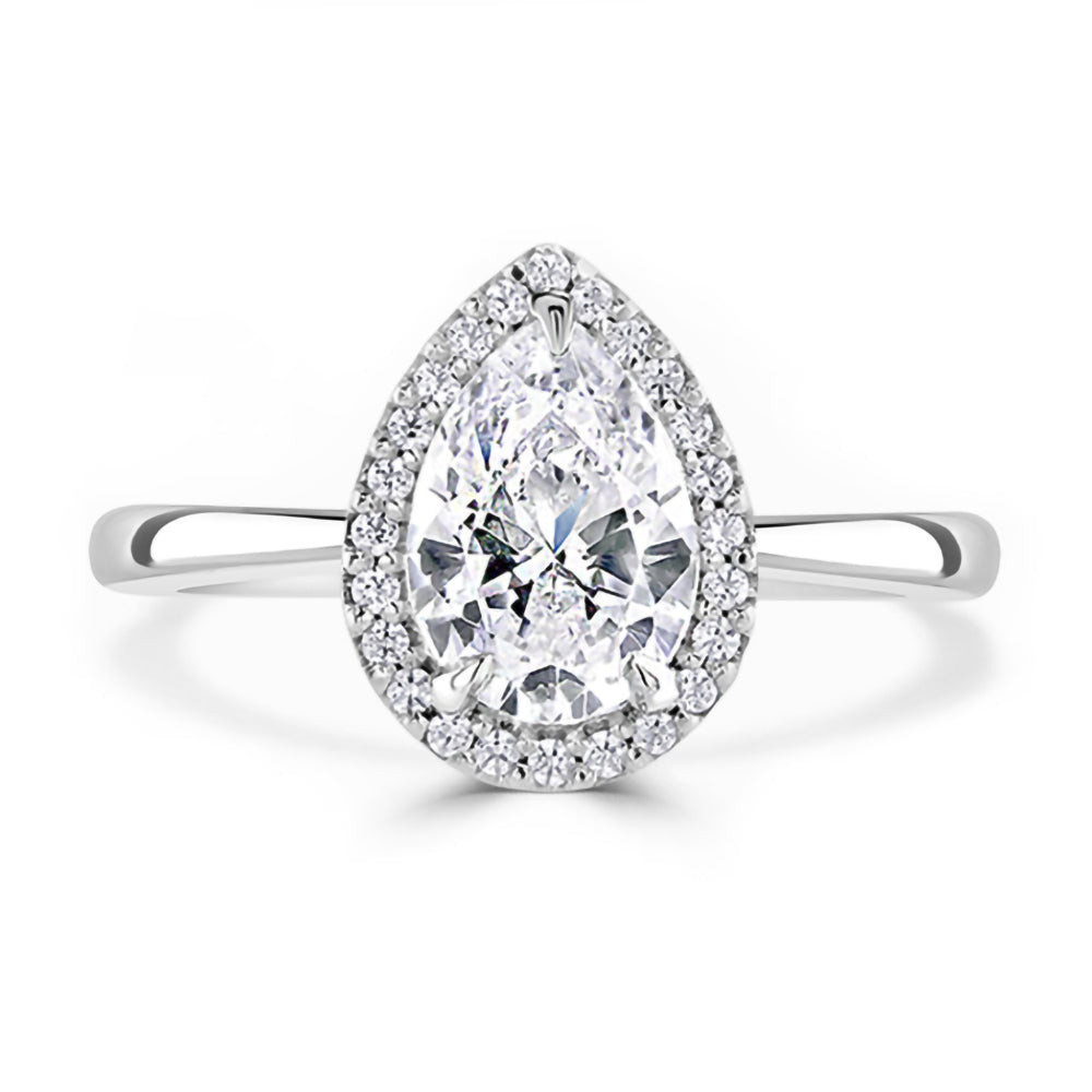 Platinum 1.00ct Pear Cut And 0.14ct Laboratory Grown Diamond Halo Engagement Ring