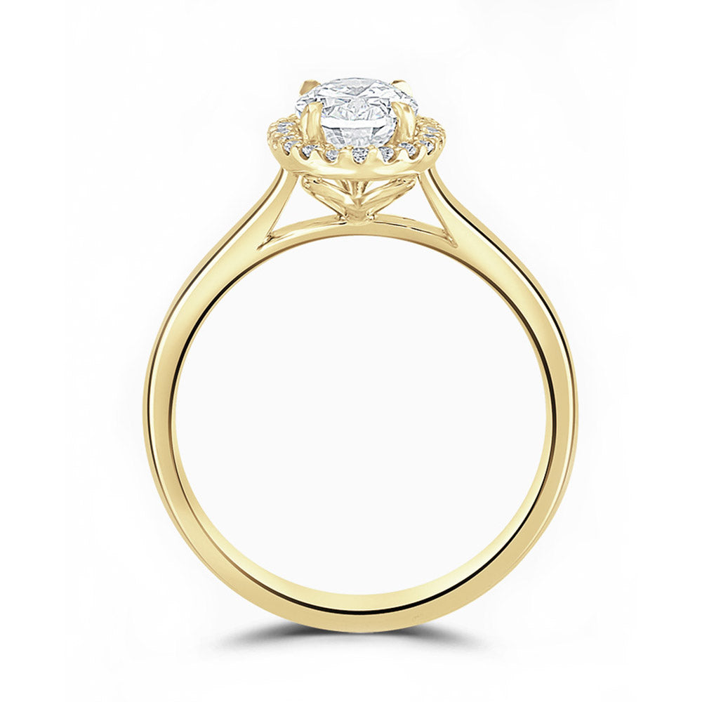 18ct Yellow Gold 1.53ct Oval Cut And 0.10ct Laboratory Grown Diamond Halo Engagement Ring