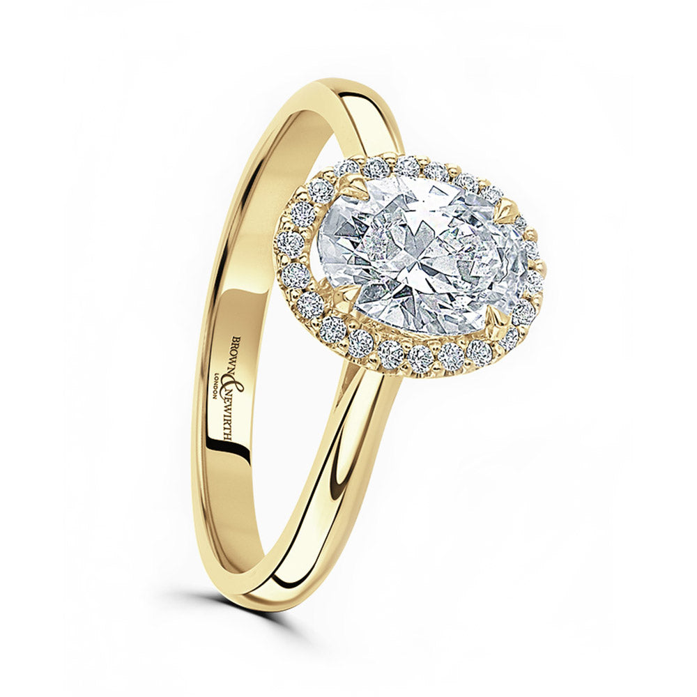 18ct Yellow Gold 1.53ct Oval Cut And 0.10ct Laboratory Grown Diamond Halo Engagement Ring
