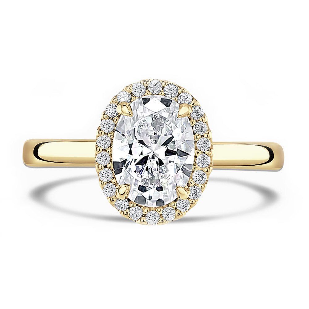 18ct Yellow Gold 1.53ct Oval Cut And 0.10ct Laboratory Grown Diamond Halo Engagement Ring