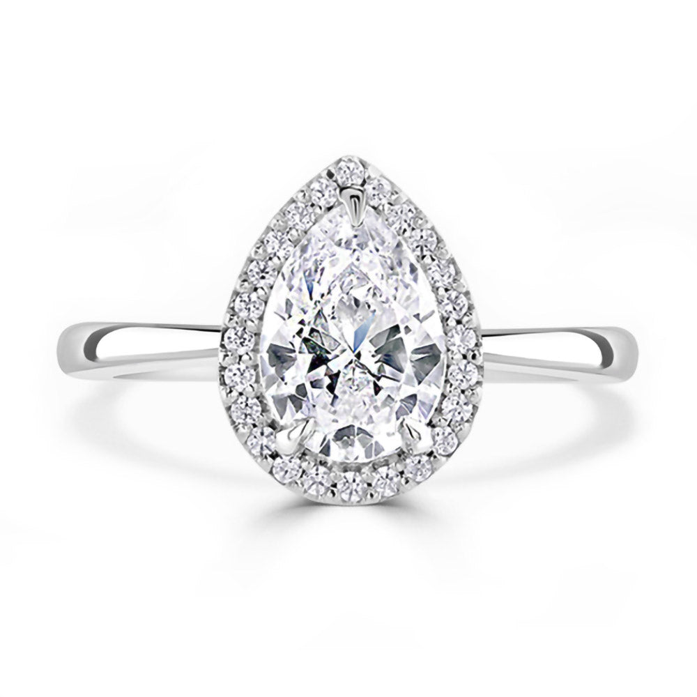 Platinum 1.07ct Pear Cut And 0.14ct Laboratory Grown Diamond Halo Engagement Ring