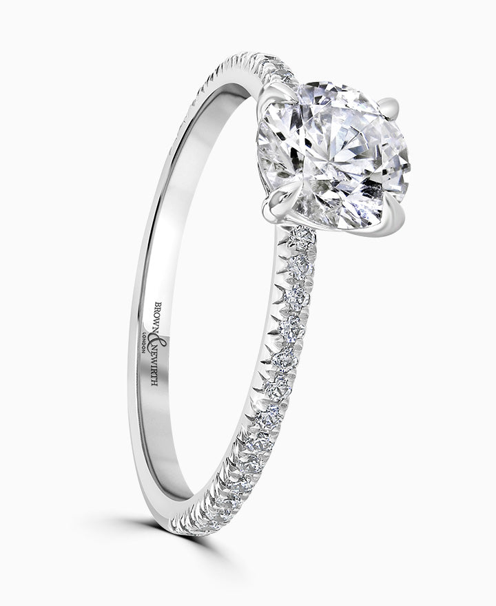 Platinum Laboratory Grown 1.54ct Round Brilliant Cut Diamond Solitaire Engagement Ring With 0.19ct Diamond Set Shoulders
