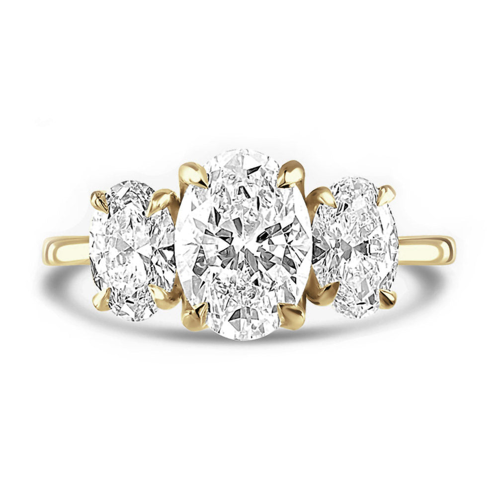 18ct Yellow Gold 1.94ct Oval Cut Laboratory Grown Diamond Three Stone Engagement Ring
