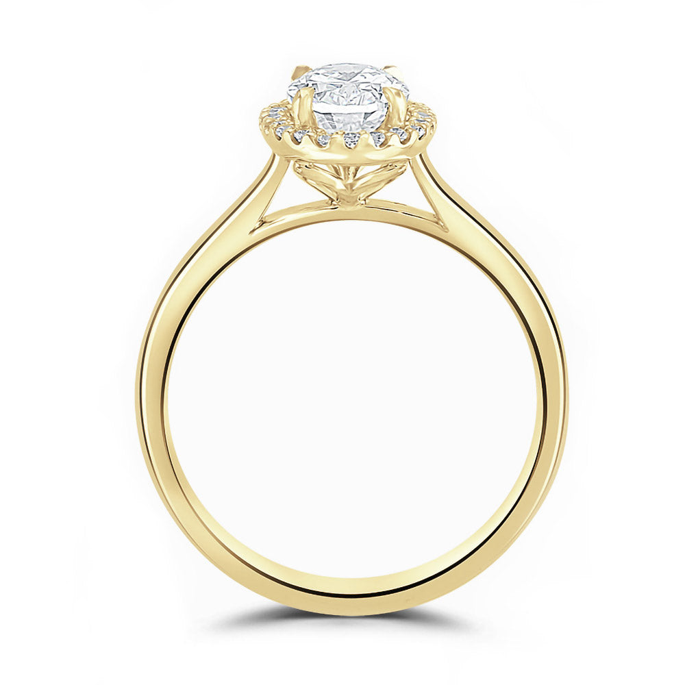 18ct Yellow Gold 1.51ct Oval Cut And 0.10ct Laboratory Grown Diamond Halo Engagement Ring