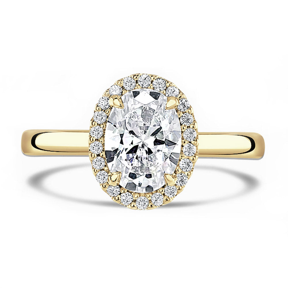 18ct Yellow Gold 1.51ct Oval Cut And 0.10ct Laboratory Grown Diamond Halo Engagement Ring