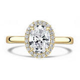 18ct Yellow Gold 1.51ct Oval Cut And 0.10ct Laboratory Grown Diamond Halo Engagement Ring