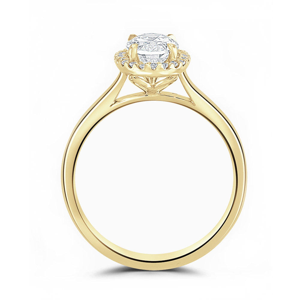 18ct Yellow Gold 1.52ct Oval Cut And 0.10ct Laboratory Grown Diamond Halo Engagement Ring
