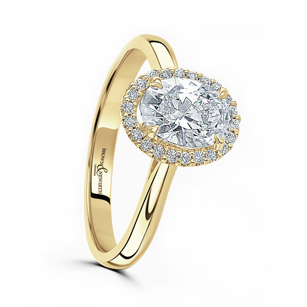 18ct Yellow Gold 1.52ct Oval Cut And 0.10ct Laboratory Grown Diamond Halo Engagement Ring