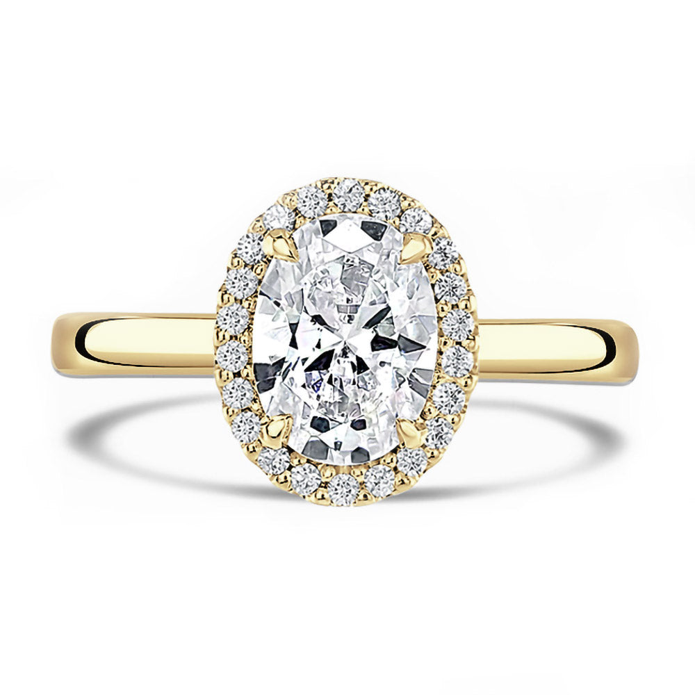 18ct Yellow Gold 1.52ct Oval Cut And 0.10ct Laboratory Grown Diamond Halo Engagement Ring