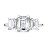 Platinum 2.50ct Emerald Cut Laboratory Grown Diamond Three Stone Engagement Ring
