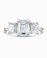 Platinum 2.50ct Emerald Cut Laboratory Grown Diamond Three Stone Engagement Ring