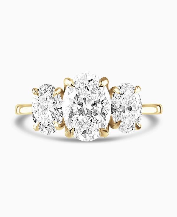 18ct Yellow Gold 2.01ct Oval Cut Laboratory Grown Diamond Three Stone Engagement Ring