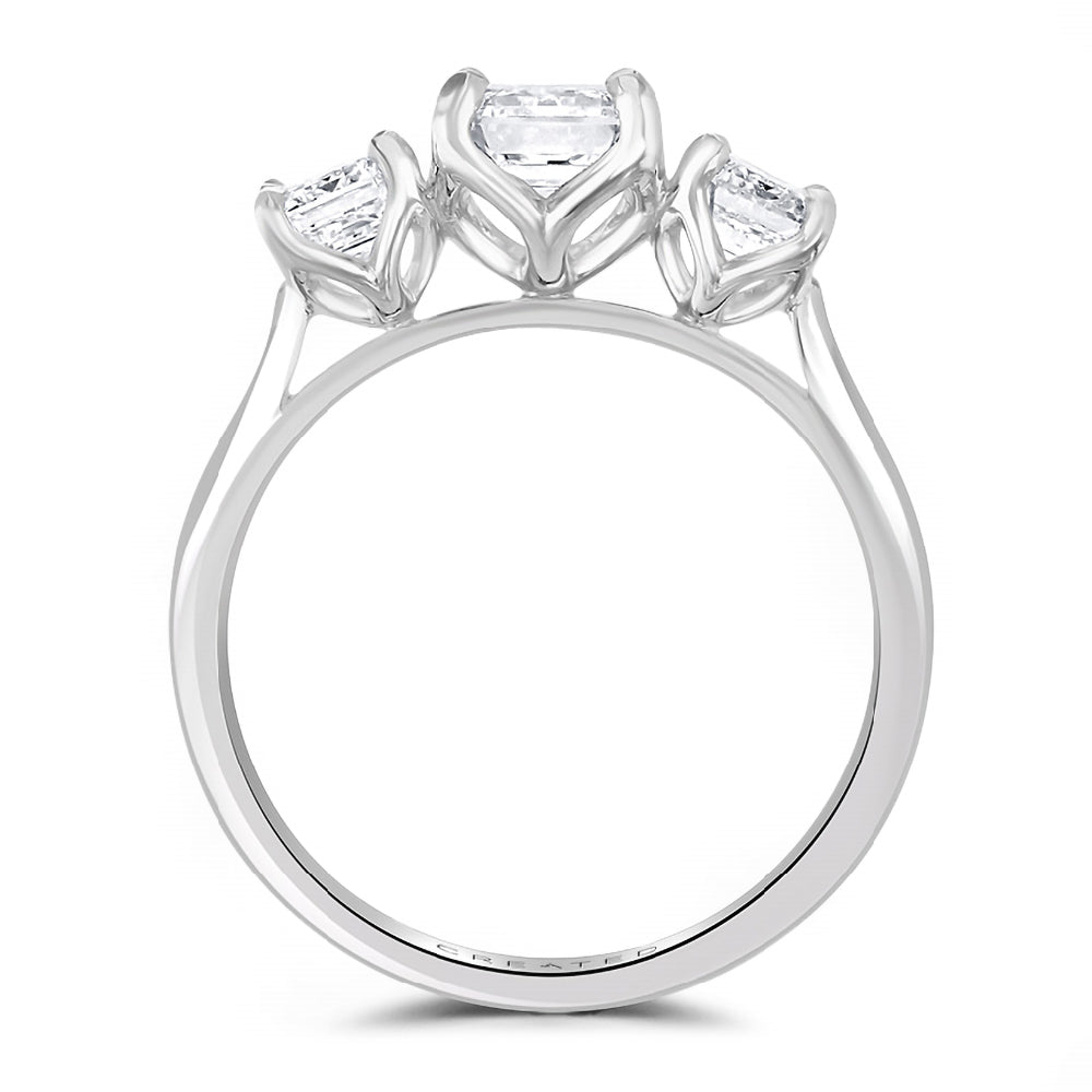 Platinum 2.51ct Emerald Cut Laboratory Grown Diamond Three Stone Engagement Ring