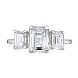 Platinum 2.51ct Emerald Cut Laboratory Grown Diamond Three Stone Engagement Ring