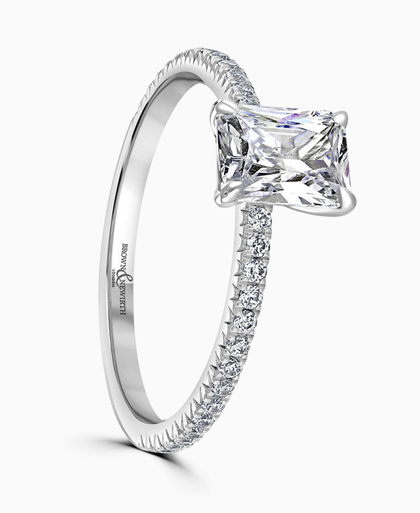 Platinum Laboratory Grown 2.08ct Radiant Cut Diamond Solitaire Engagement Ring With 0.19ct Diamond Set Shoulders