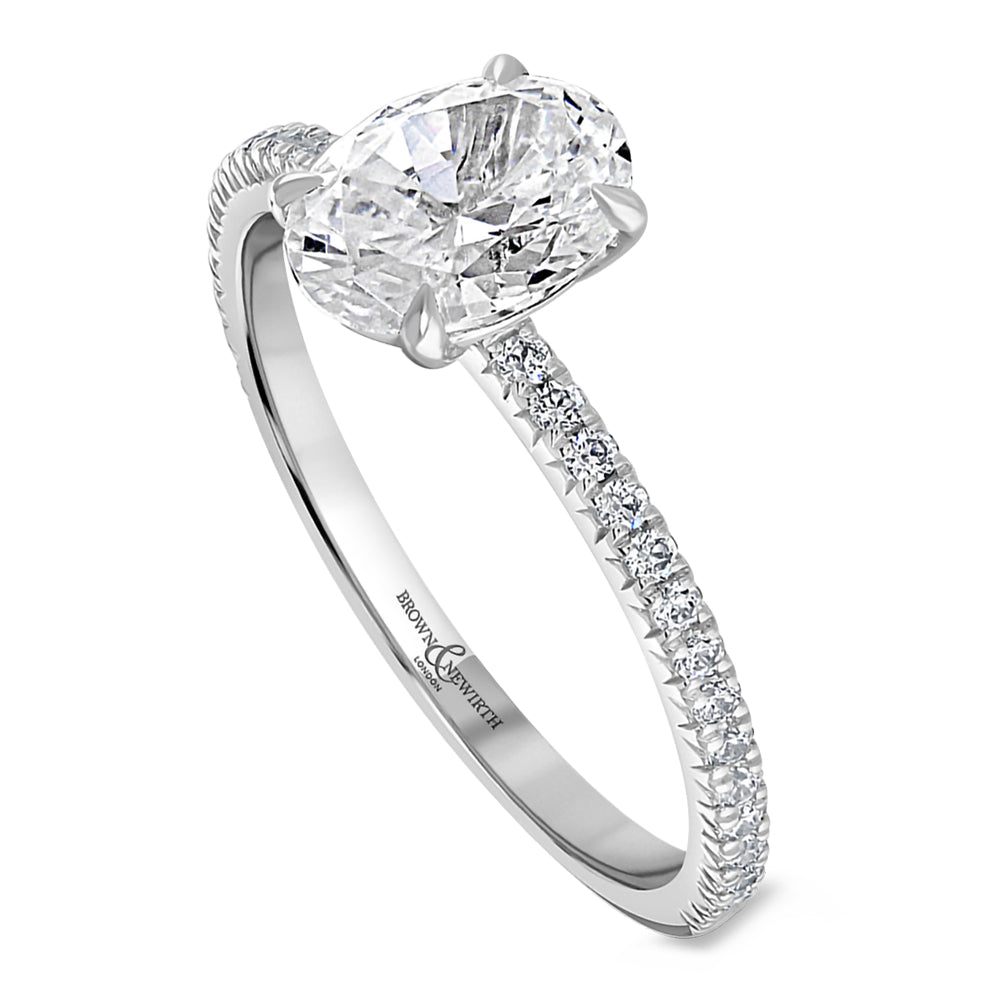Platinum Laboratory Grown 1.06ct Oval Cut Diamond Solitaire Engagement Ring With 0.19ct Diamond Set Shoulders