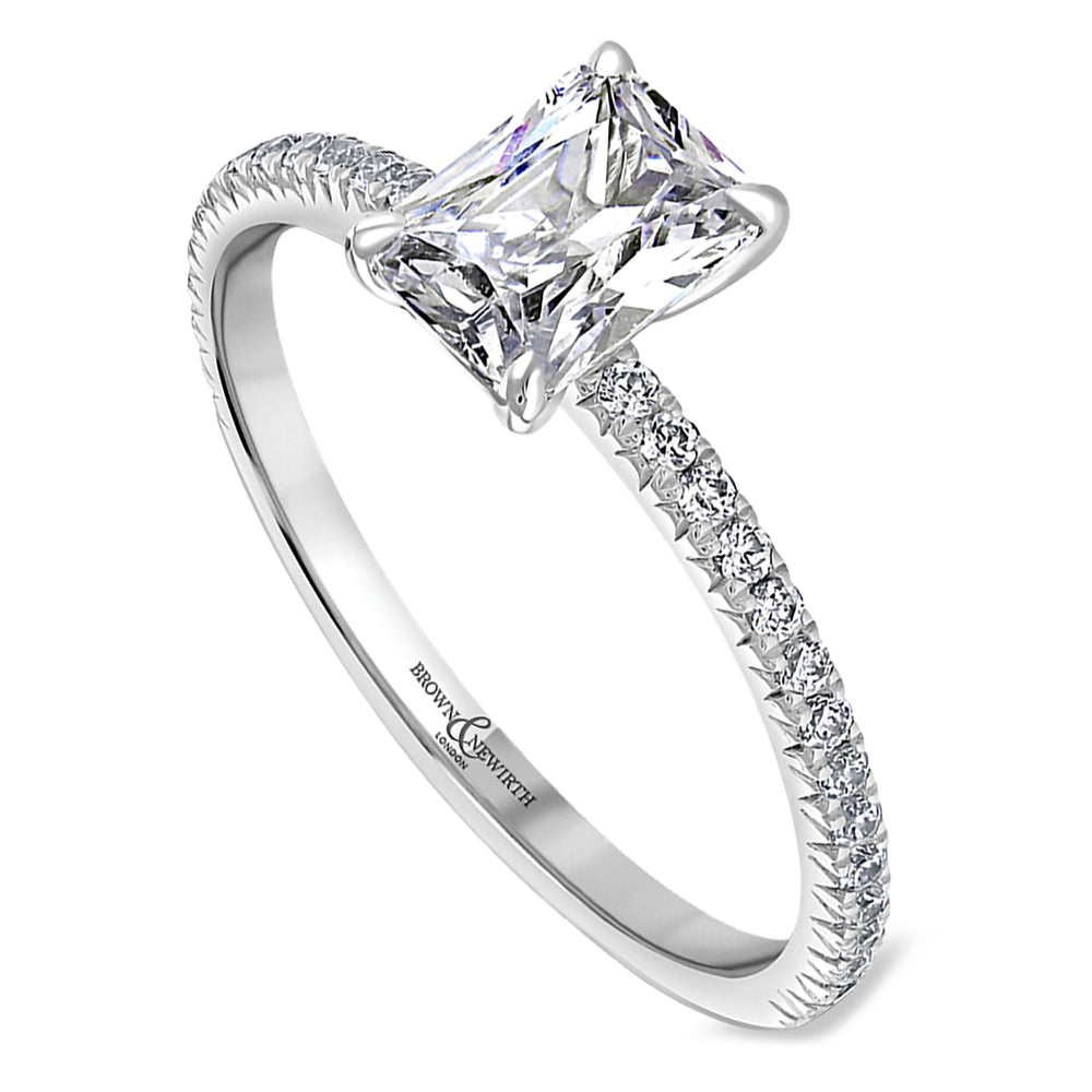 Platinum Laboratory Grown 2.04ct Radiant Cut Diamond Solitaire Engagement Ring With 0.20ct Diamond Set Shoulders