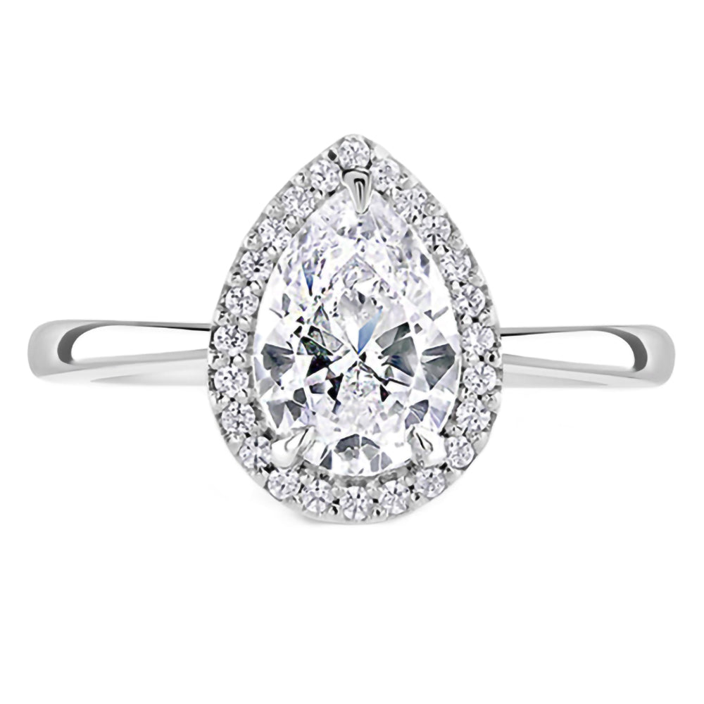 Platinum 1.01ct Pear Cut And 0.15ct Laboratory Grown Diamond Halo Engagement Ring