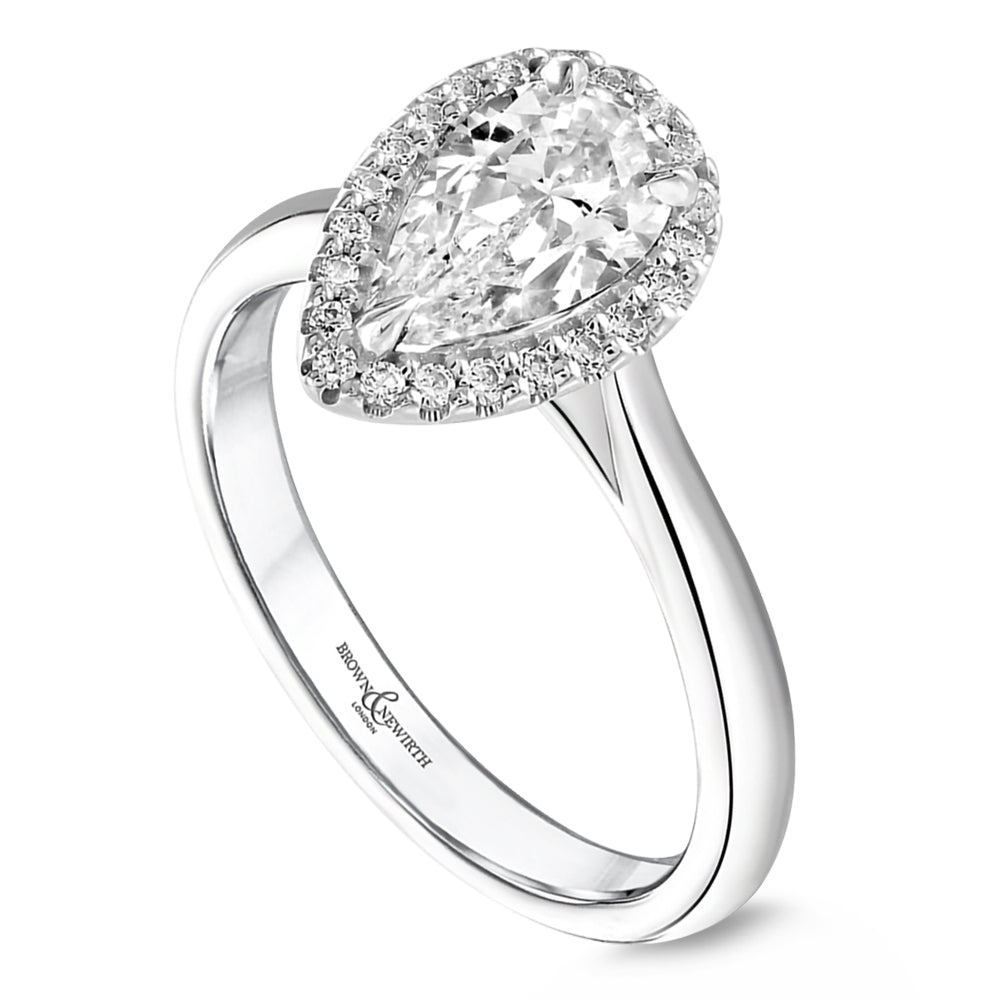 Platinum 1.01ct Pear Cut And 0.15ct Laboratory Grown Diamond Halo Engagement Ring