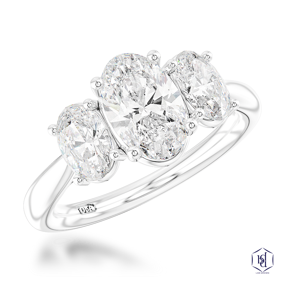 Platinum 3.48ct Oval Cut Laboratory Grown Diamond Three Stone Engagement Ring