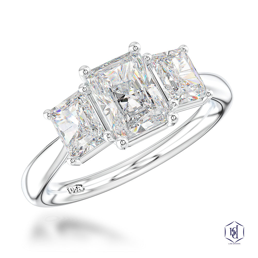Platinum 3.18ct Radiant Cut Laboratory Grown Diamond Three Stone Engagement Ring