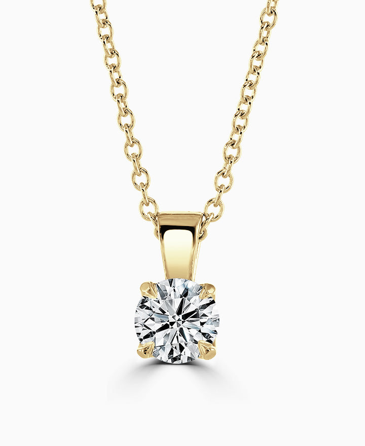 9ct Yellow Gold Round Brilliant Cut Laboratory Grown Diamond Four Claw Necklace