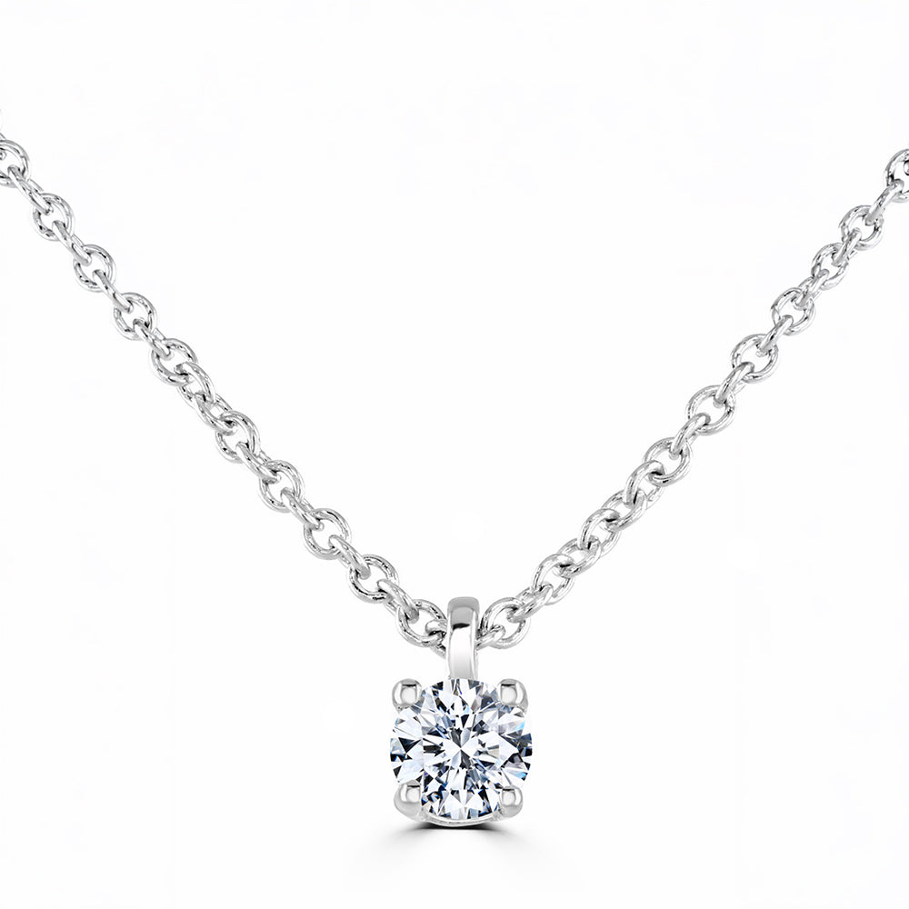 9ct White Gold Round Brilliant Cut Laboratory Grown Diamond Four Claw Necklace