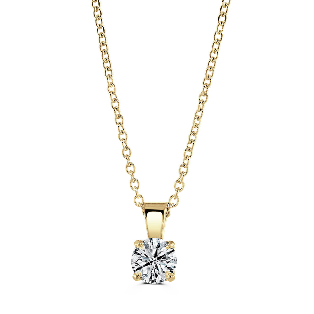 9ct Yellow Gold Round Brilliant Cut Laboratory Grown Diamond Four Claw Necklace