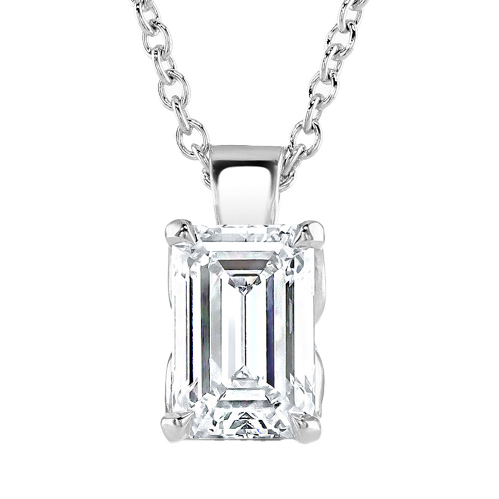 9ct White Gold Emerald Cut Laboratory Grown Diamond Necklace