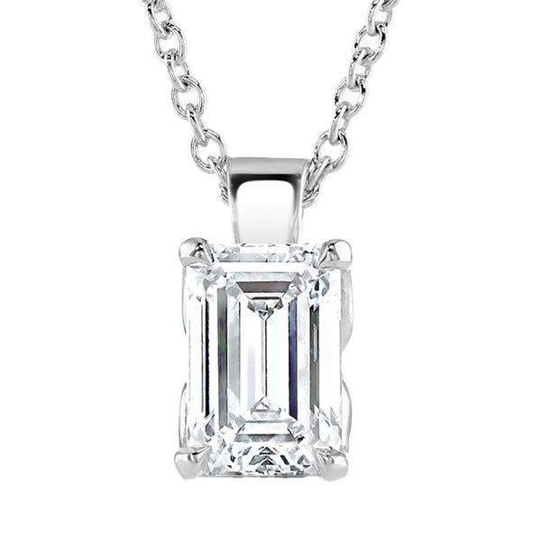 9ct White Gold Emerald Cut Laboratory Grown Diamond Necklace
