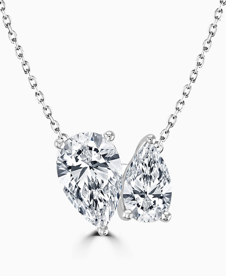 9ct White Gold 2.62ct Pear Cut Laboratory Grown Diamond Toi Et Moi Necklace