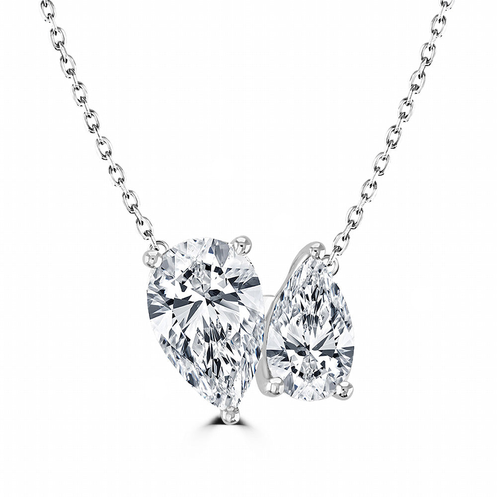 9ct White Gold 2.56ct Pear Cut Laboratory Grown Diamond Toi Et Moi Necklace