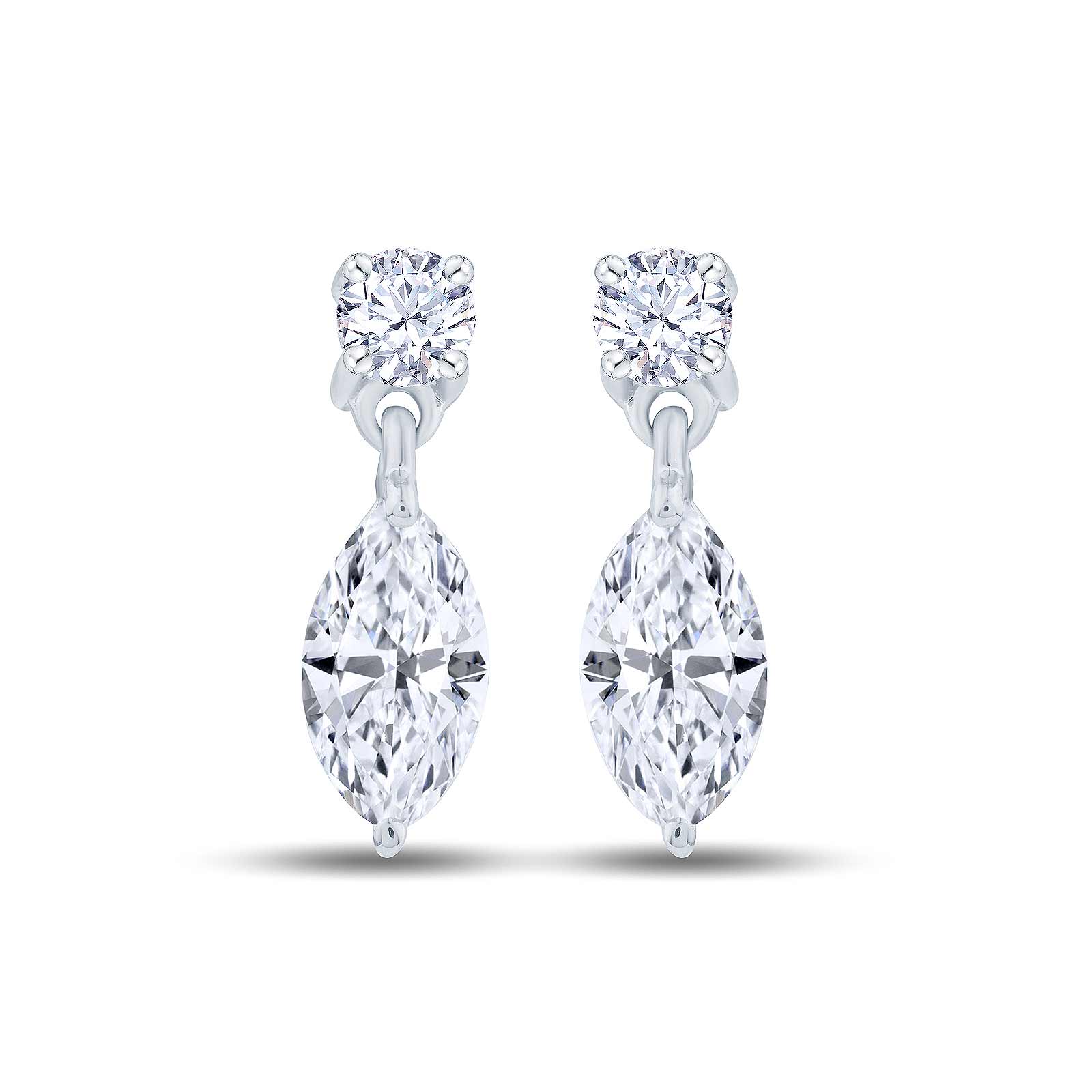 9ct White Gold 0.50ct Marquise And Round Brilliant Cut Laboratory Grown Diamond Drop Earrings