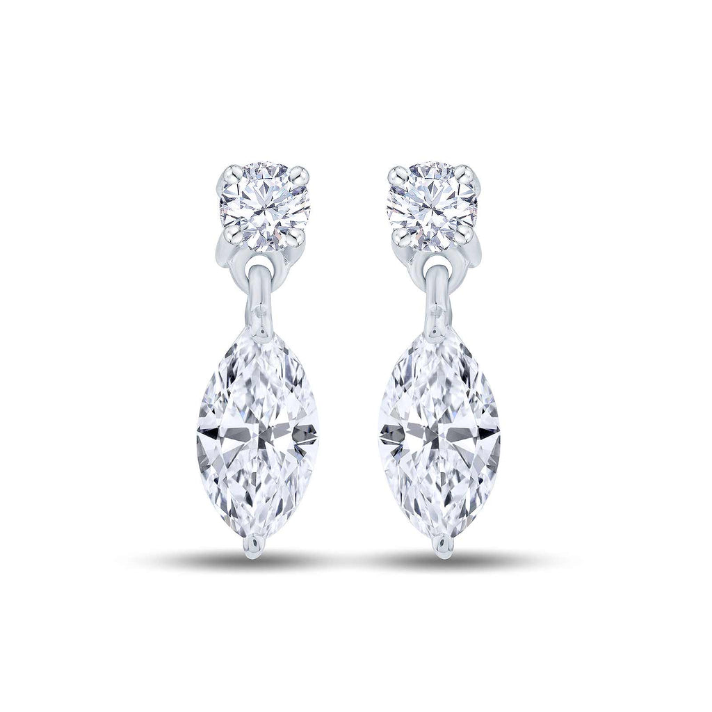 9ct White Gold 0.50ct Marquise And Round Brilliant Cut Laboratory Grown Diamond Drop Earrings