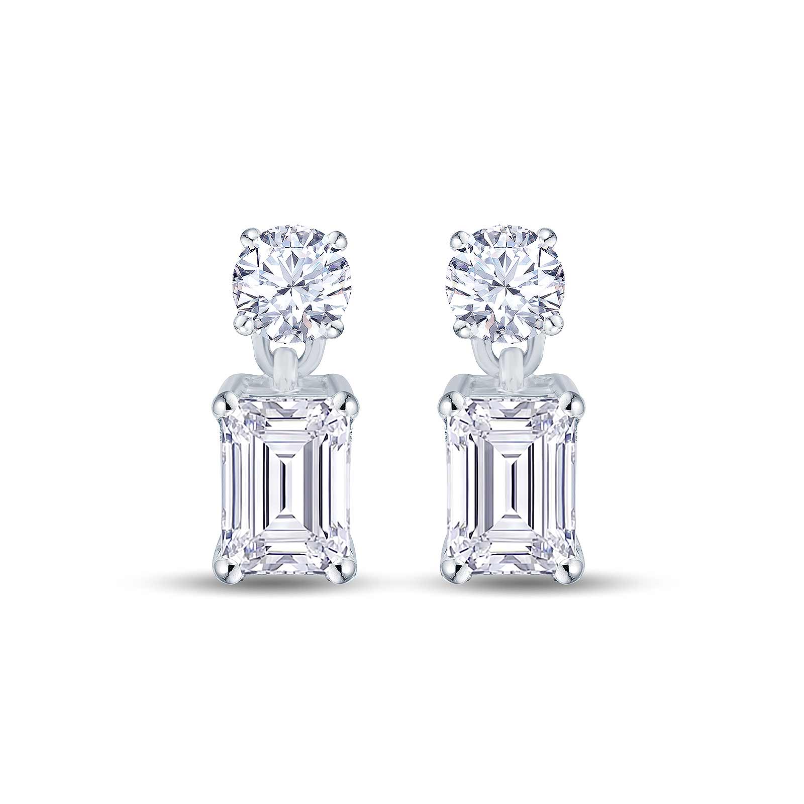 9ct White Gold 0.50ct Emerald And Round Brilliant Cut Laboratory Grown Diamond Drop Earrings