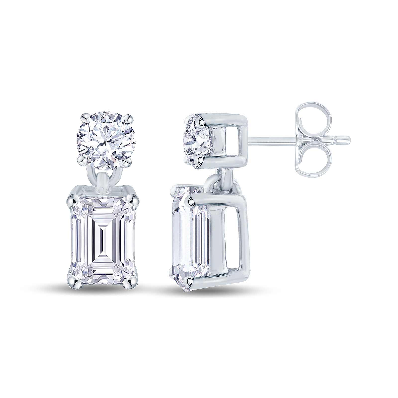 9ct White Gold 0.50ct Emerald And Round Brilliant Cut Laboratory Grown Diamond Drop Earrings