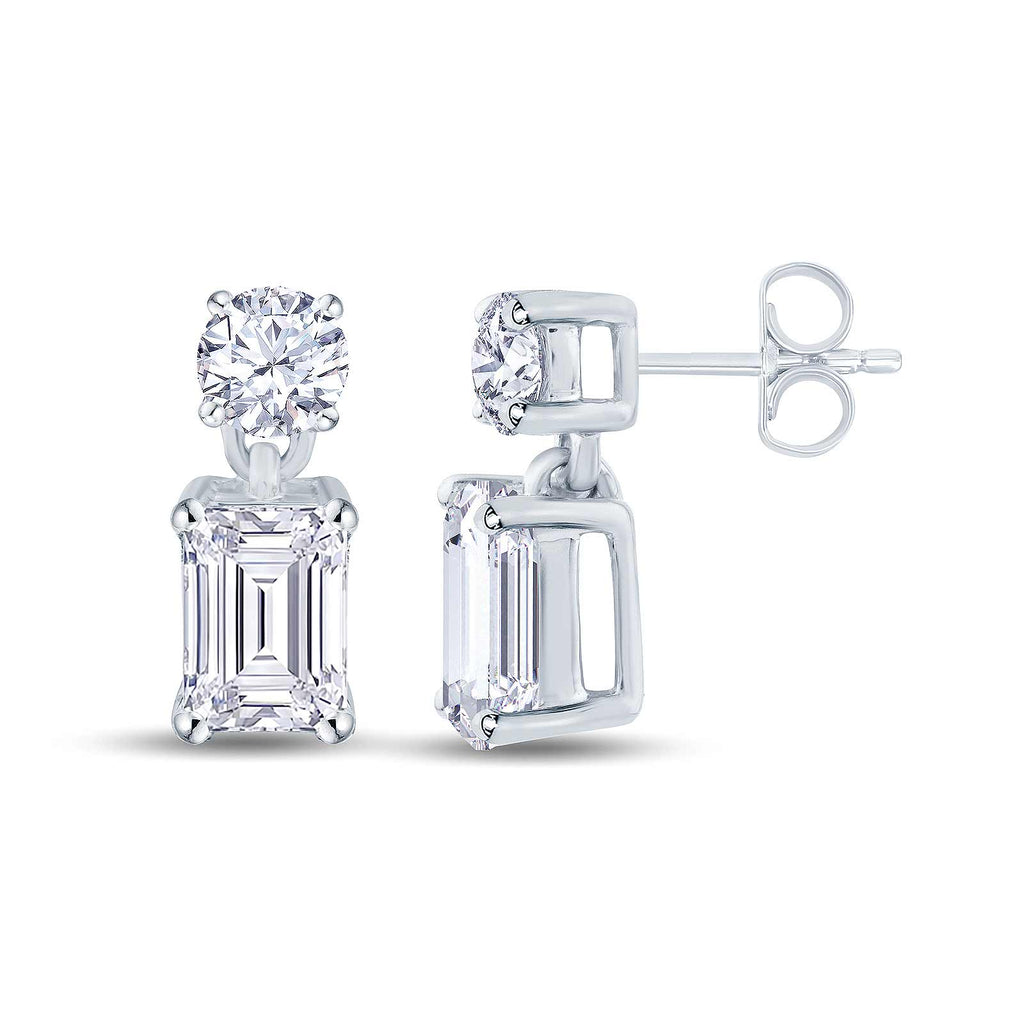 9ct White Gold 0.50ct Emerald And Round Brilliant Cut Laboratory Grown Diamond Drop Earrings