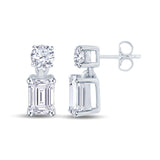 9ct White Gold 0.50ct Emerald And Round Brilliant Cut Laboratory Grown Diamond Drop Earrings
