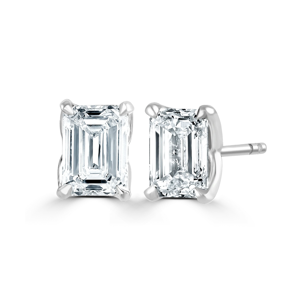 9ct White Gold Emerald Cut Laboratory Grown Diamond Stud Earrings