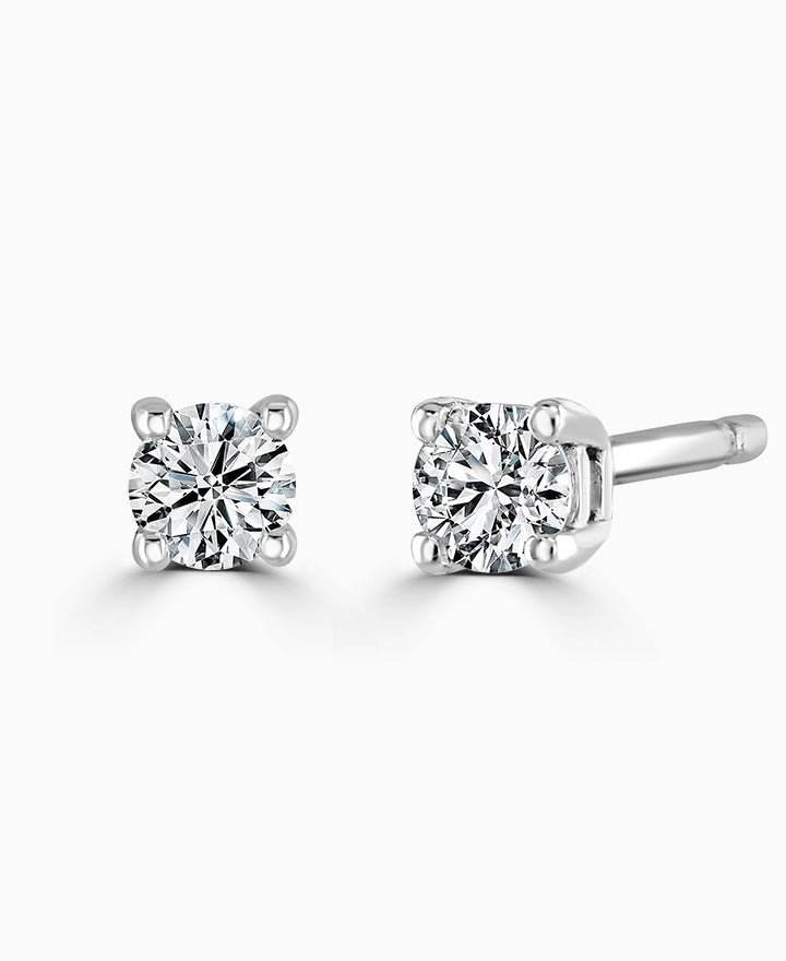 9ct White Gold Round Brilliant Cut Laboratory Grown Diamond Four Claw Stud Earrings