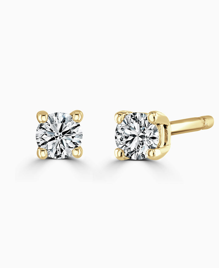 9ct Yellow Gold Round Brilliant Cut Laboratory Grown Diamond Four Claw Stud Earrings